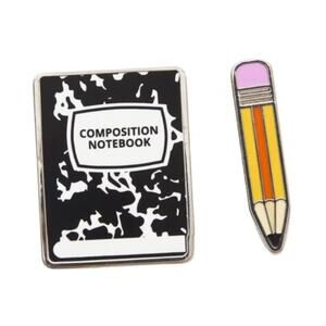 Out of Print Brand Enamel Pin Set: Notepad & Pencil Gift for Writers New
